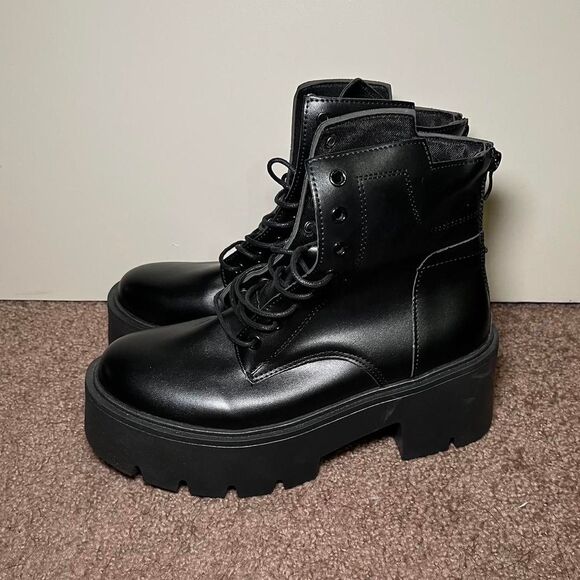 H&M Faux Leather Combat Black Boots - Picture 3 of 6